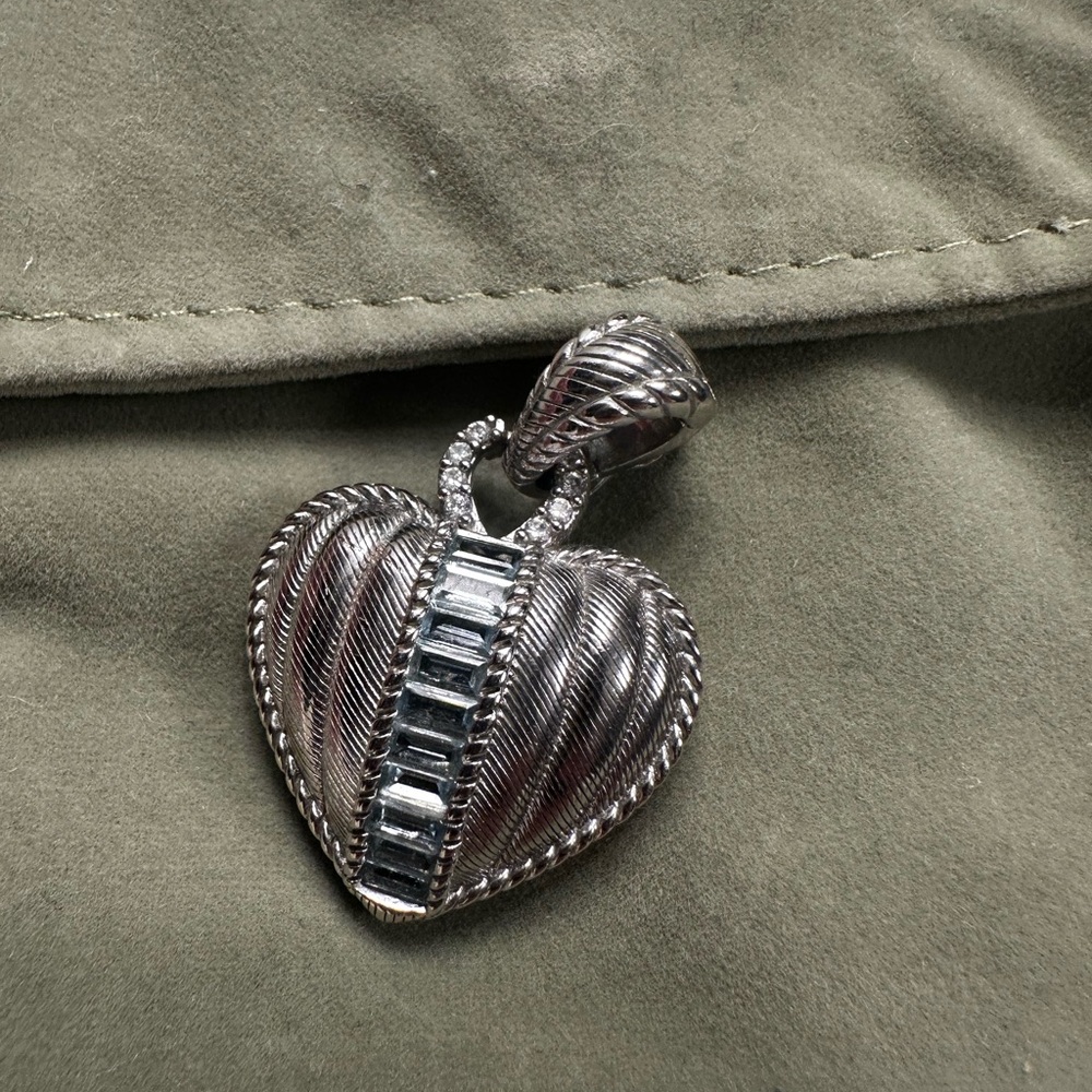 Judith Ripka Silver Heart Pendant with Blue Aquamarine stones - Picture 5 of 5